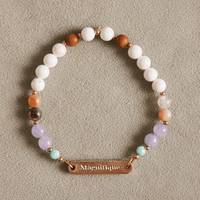 Bracelet mala de pierres semi-précieuses avec breloque Magnifique en or rose, fabriqué au Québec.