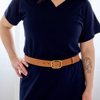 Ceinture en cuir véritable - cognac