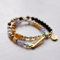 Bracelet mala de pierres semi-précieuses avec breloque Magnifique en or rose, fabriqué au Québec.