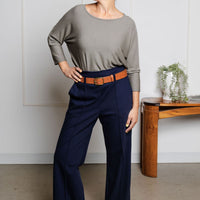 Pantalon effet denim évasé structuré - minuit