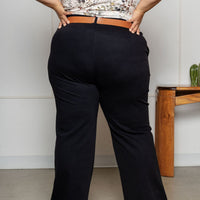 Pantalon effet denim évasé structuré - noir