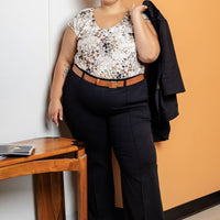 Pantalon effet denim évasé structuré - noir