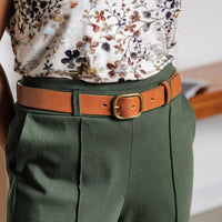 Pantalon effet denim évasé structuré - matcha