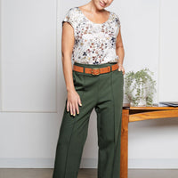 Pantalon effet denim évasé structuré - matcha