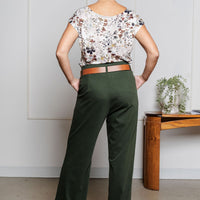 Pantalon effet denim évasé structuré - matcha