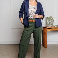 Pantalon effet denim évasé structuré - matcha