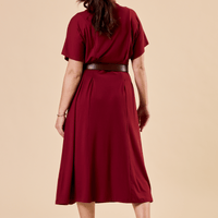 Robe midi à col chemise - carmin