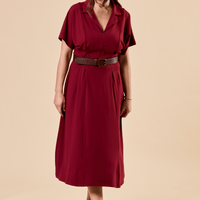 Robe midi à col chemise - carmin