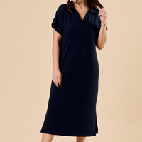 Robe avec col polo et longueur midi marine