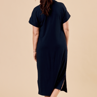 Robe avec col polo et longueur midi marine