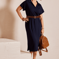 Robe avec col polo et longueur midi marine