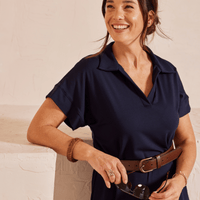 Robe avec col polo et longueur midi marine