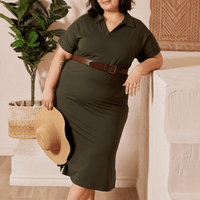 Robe avec col polo et longueur midi romarin