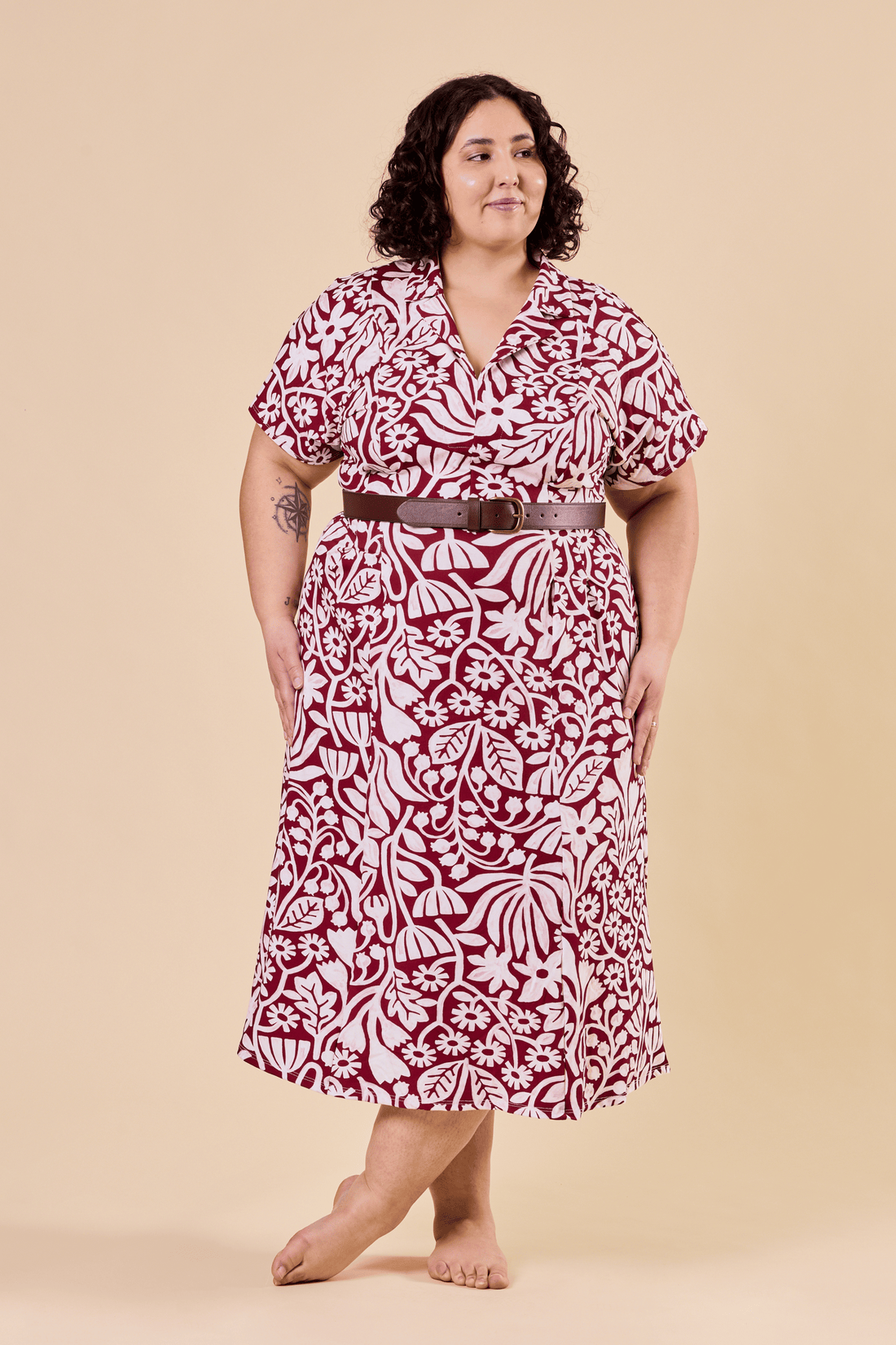 Robe midi à col chemise - camélia