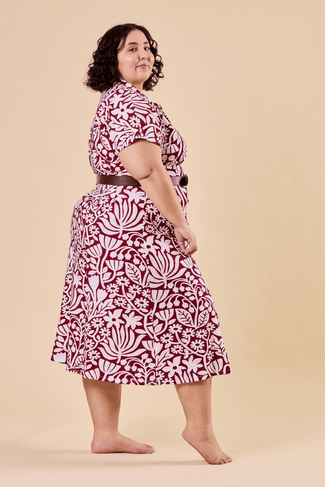 Robe midi à col chemise - camélia