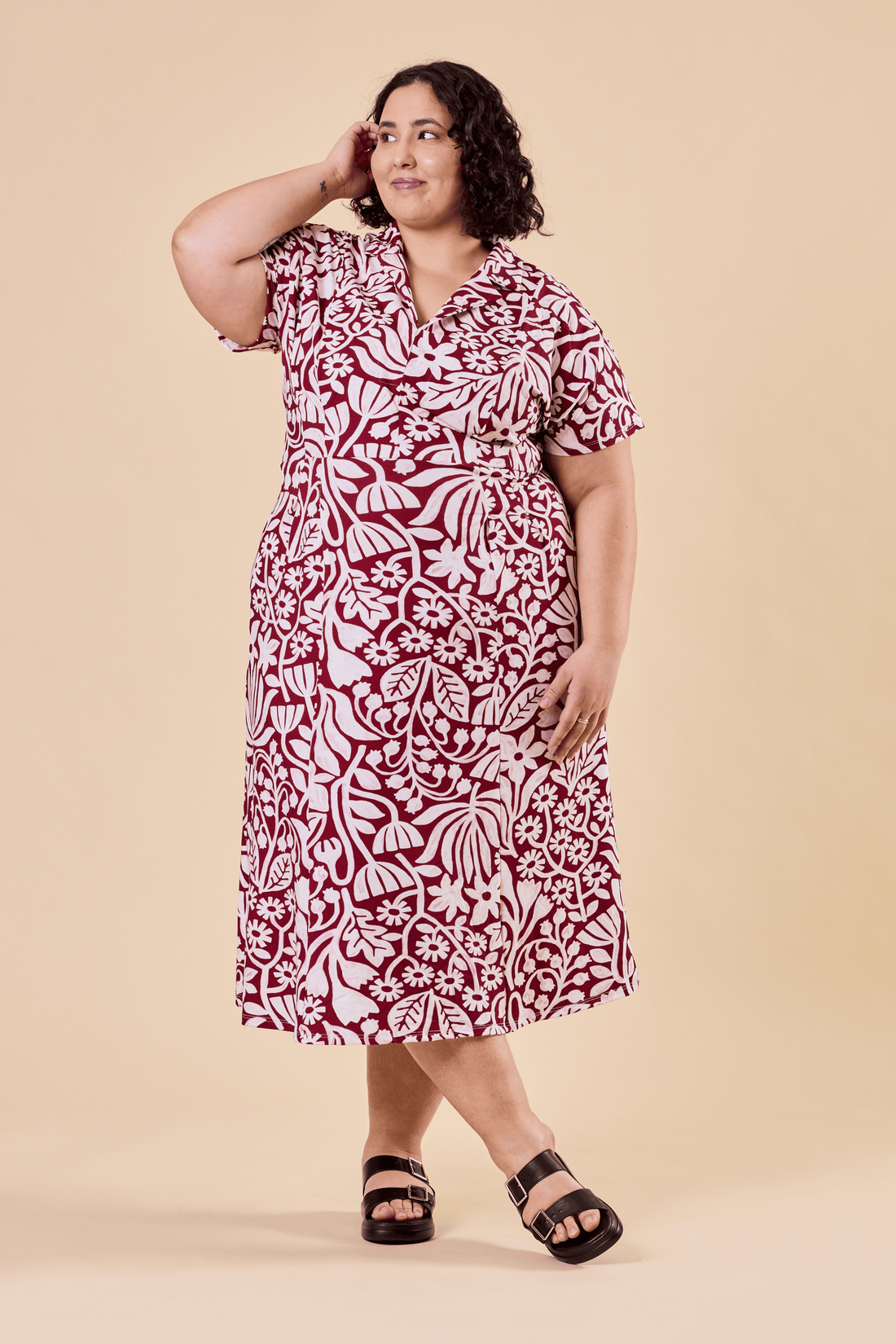 Robe midi à col chemise - camélia