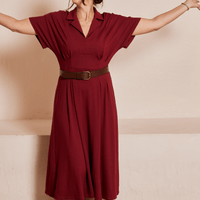 Robe midi à col chemise - carmin