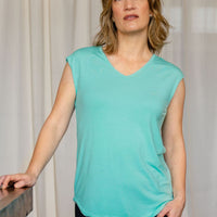 T-shirt ultradoux col V - turquoise