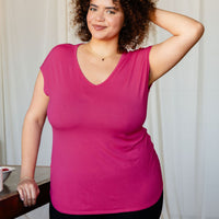 T-shirt ultradoux col V - fuschia