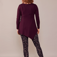 Tunique fluide asymétrique à manches longues avec col en V merlot