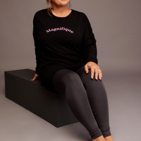 Legging confortable uni gris charbon taille haute avec poches fabriqué au Québec.