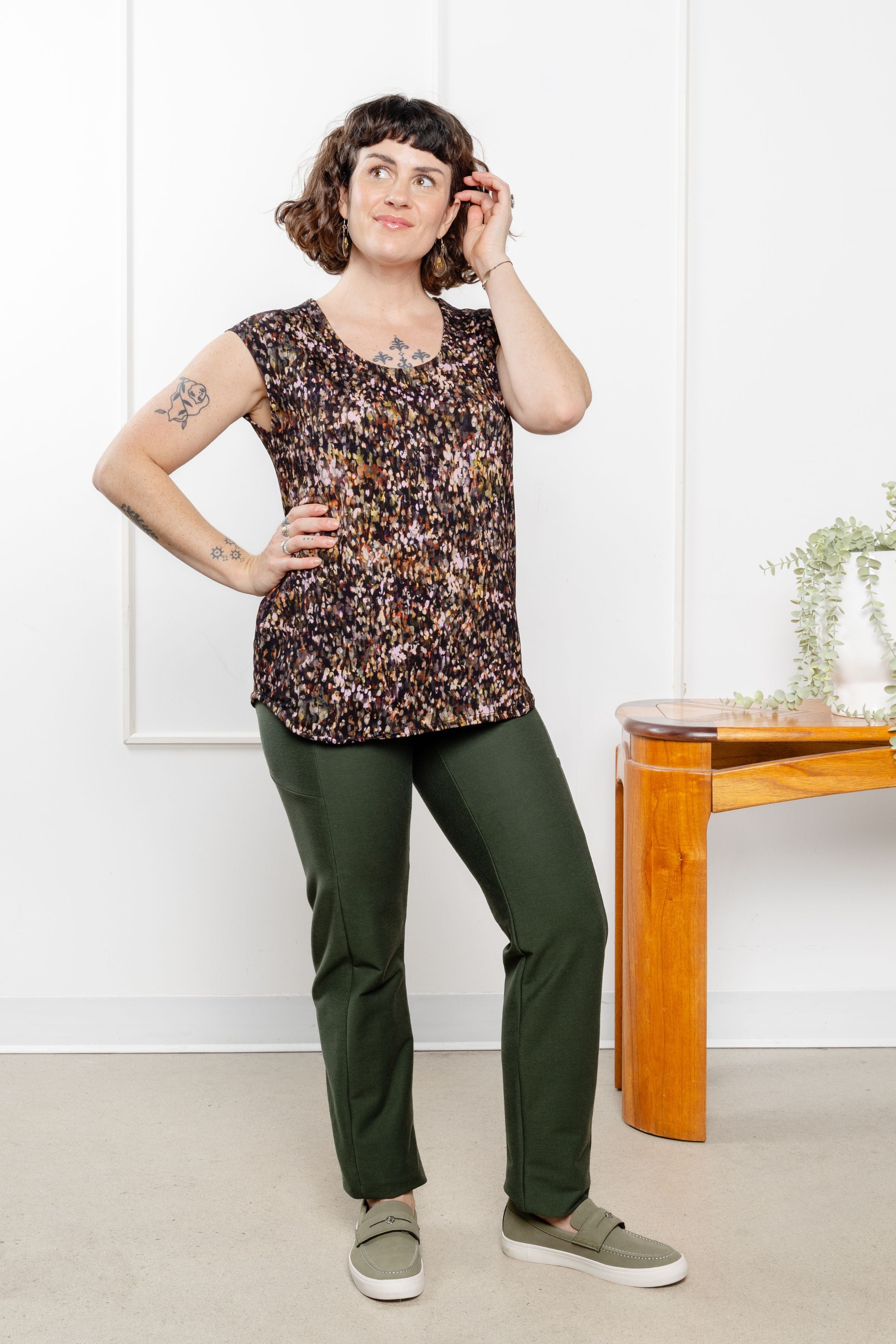 Pantalon effet denim jambe droite - matcha