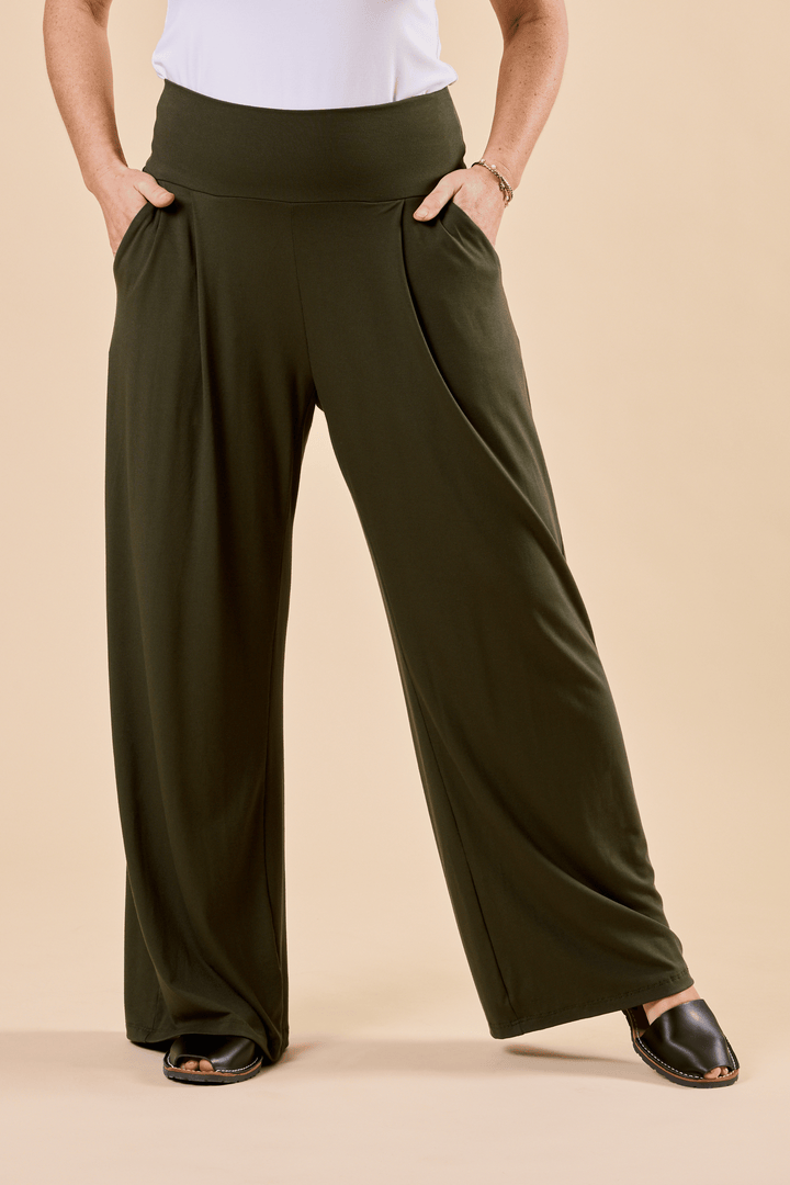 Pantalon large à plis creux romarin