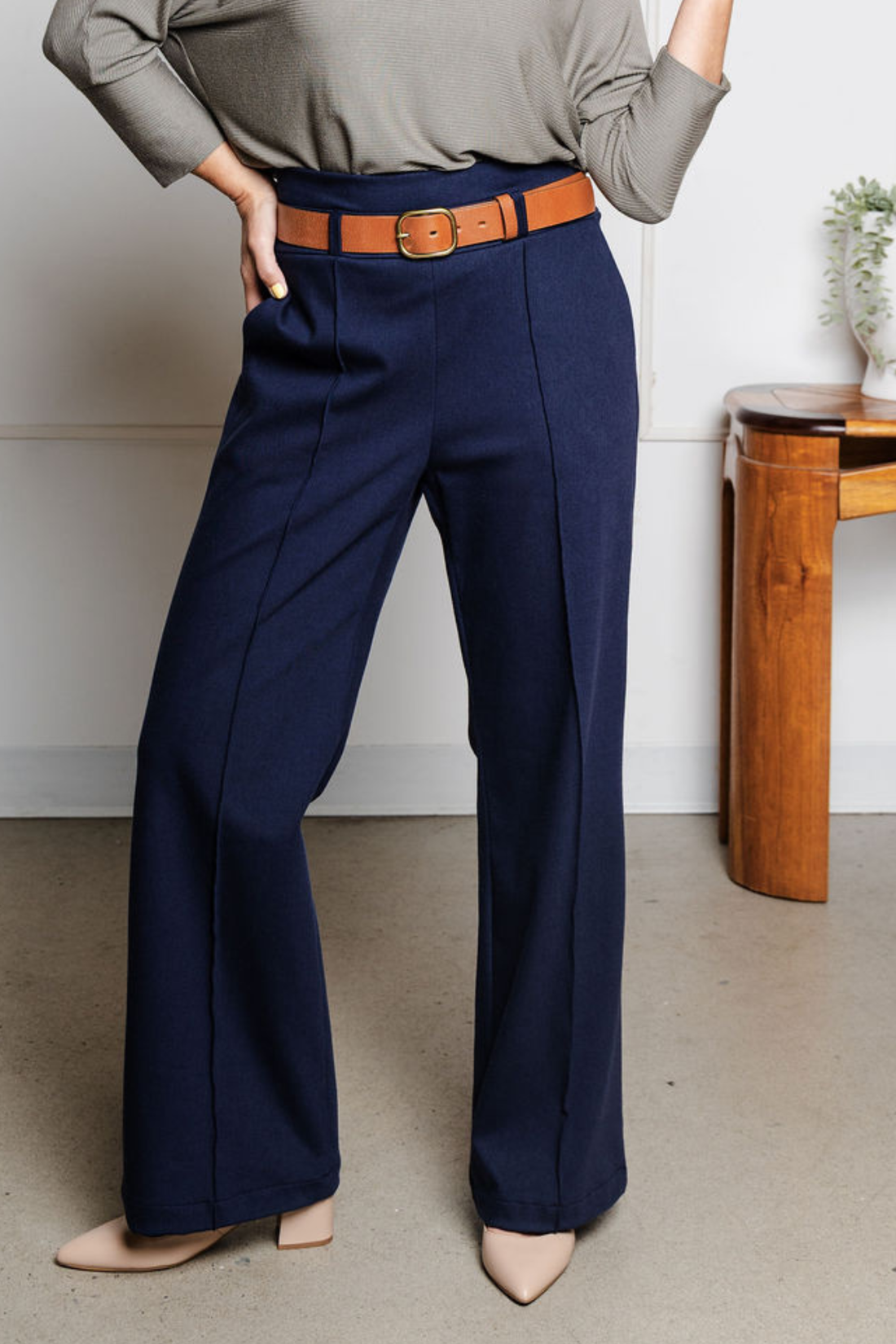 Pantalon effet denim évasé structuré - minuit