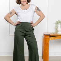 Pantalon effet denim évasé 7/8 - matcha