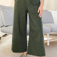 Pantalon effet denim évasé 7/8 - matcha