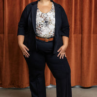 Pantalon effet denim évasé structuré - noir