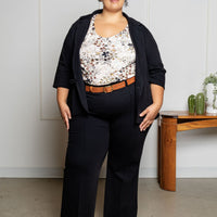 Pantalon effet denim évasé structuré - noir