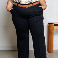 Pantalon effet denim évasé structuré - noir