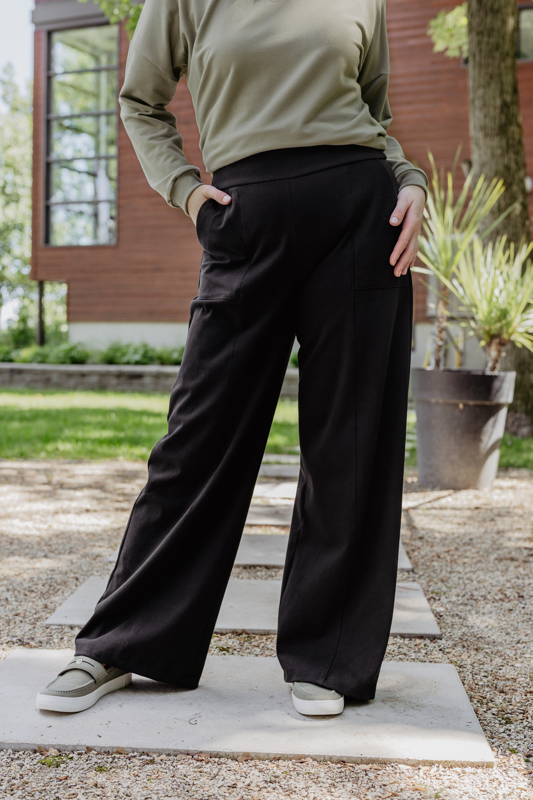 Pantalon large effet denim - noir