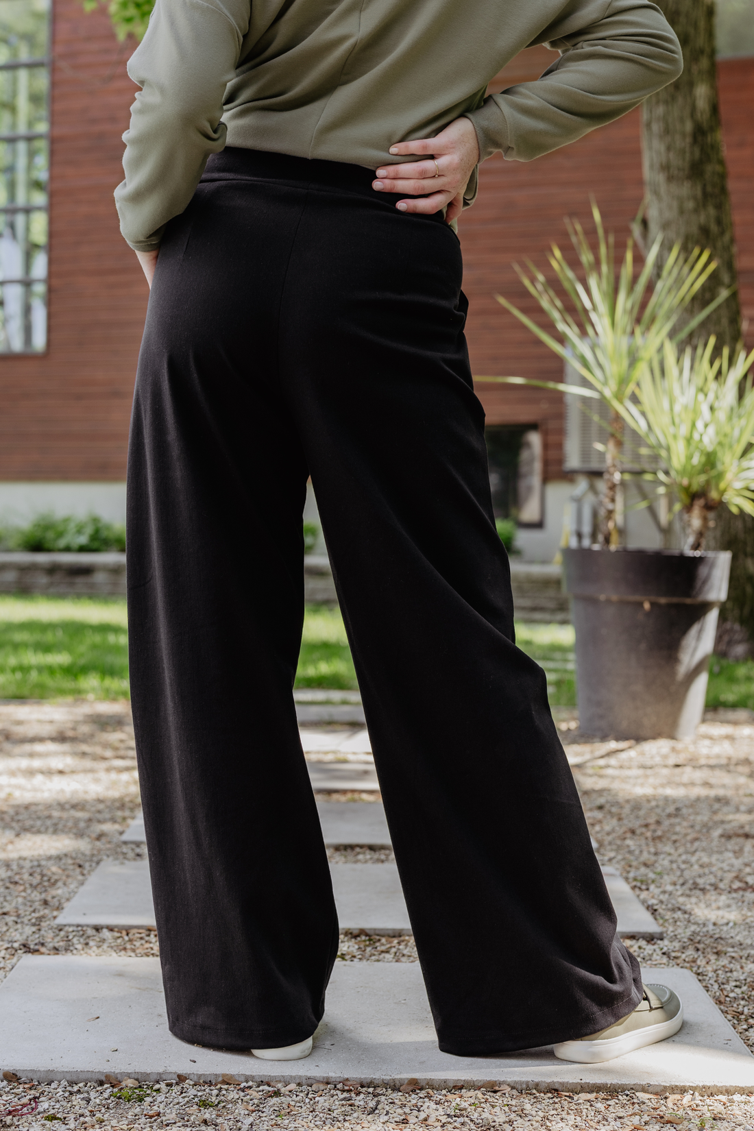 Pantalon large effet denim - noir