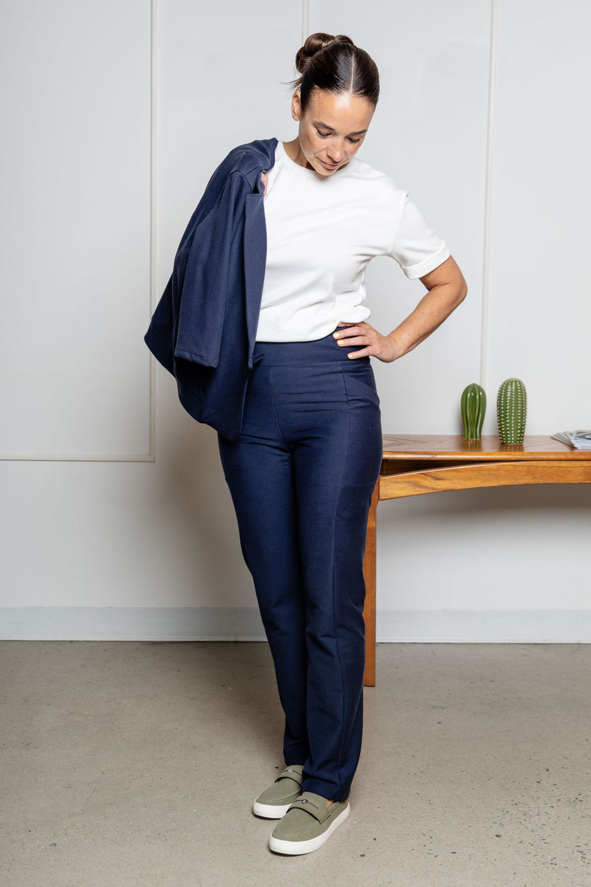 Pantalon effet denim jambe droite - minuit