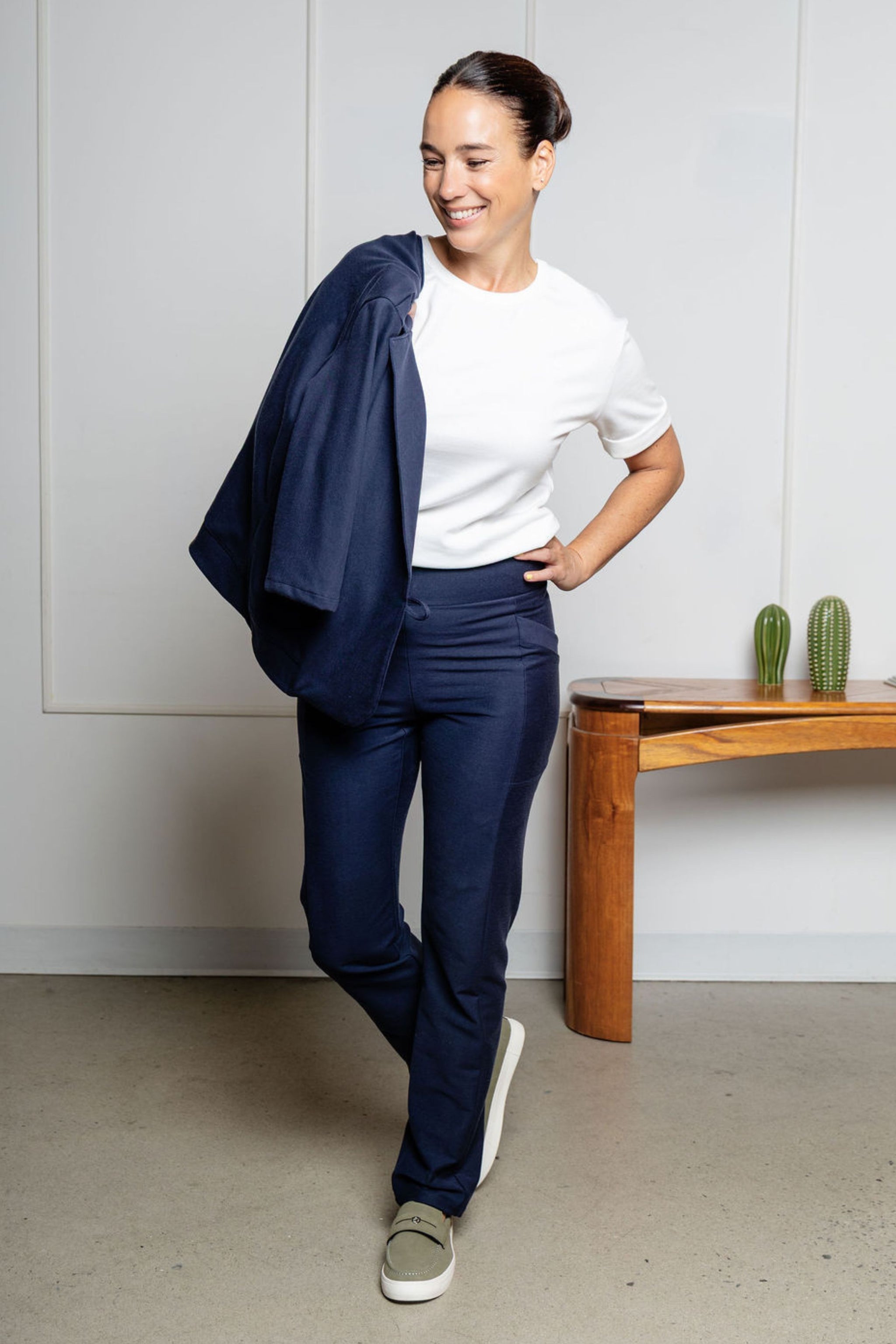 Pantalon effet denim jambe droite - minuit