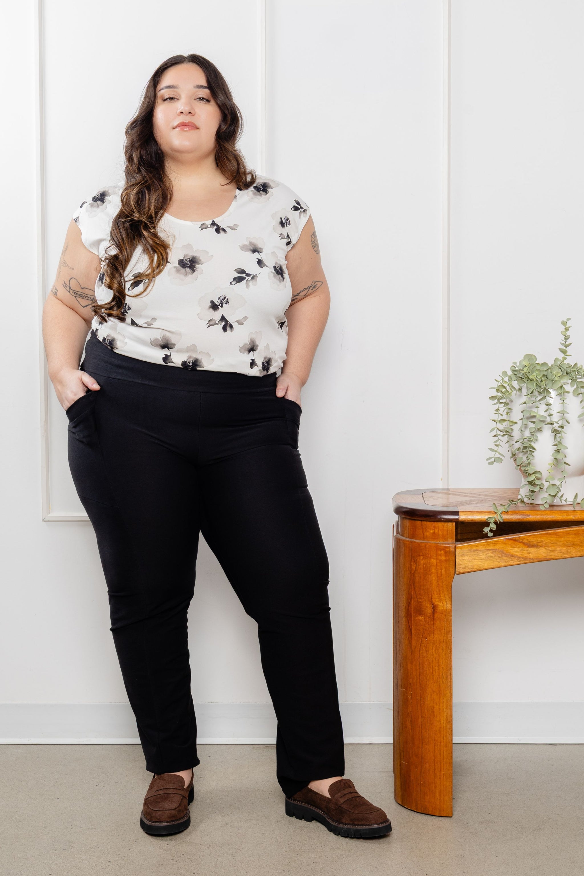 Pantalon effet denim jambe droite - noir