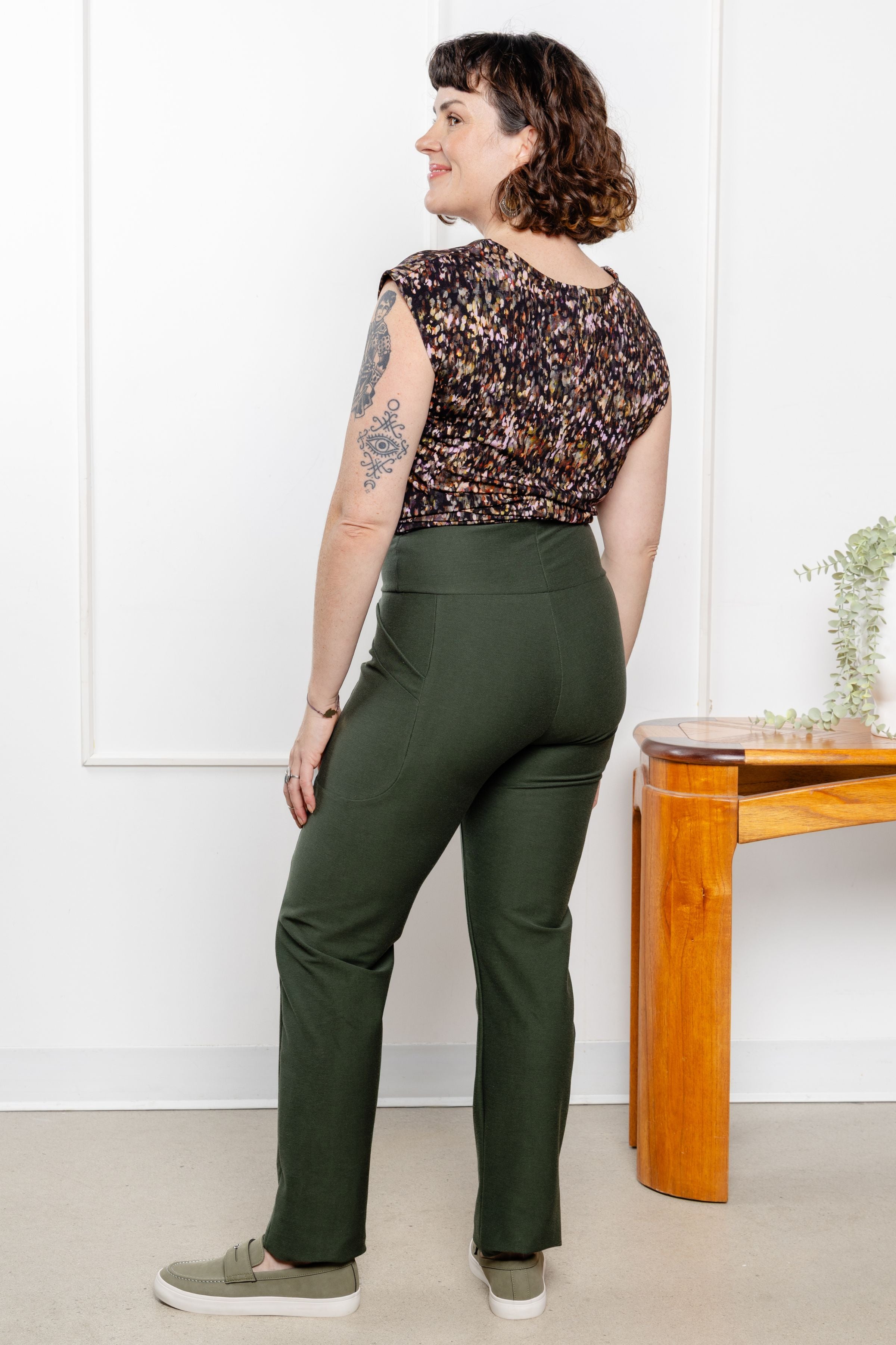 Pantalon effet denim jambe droite - matcha
