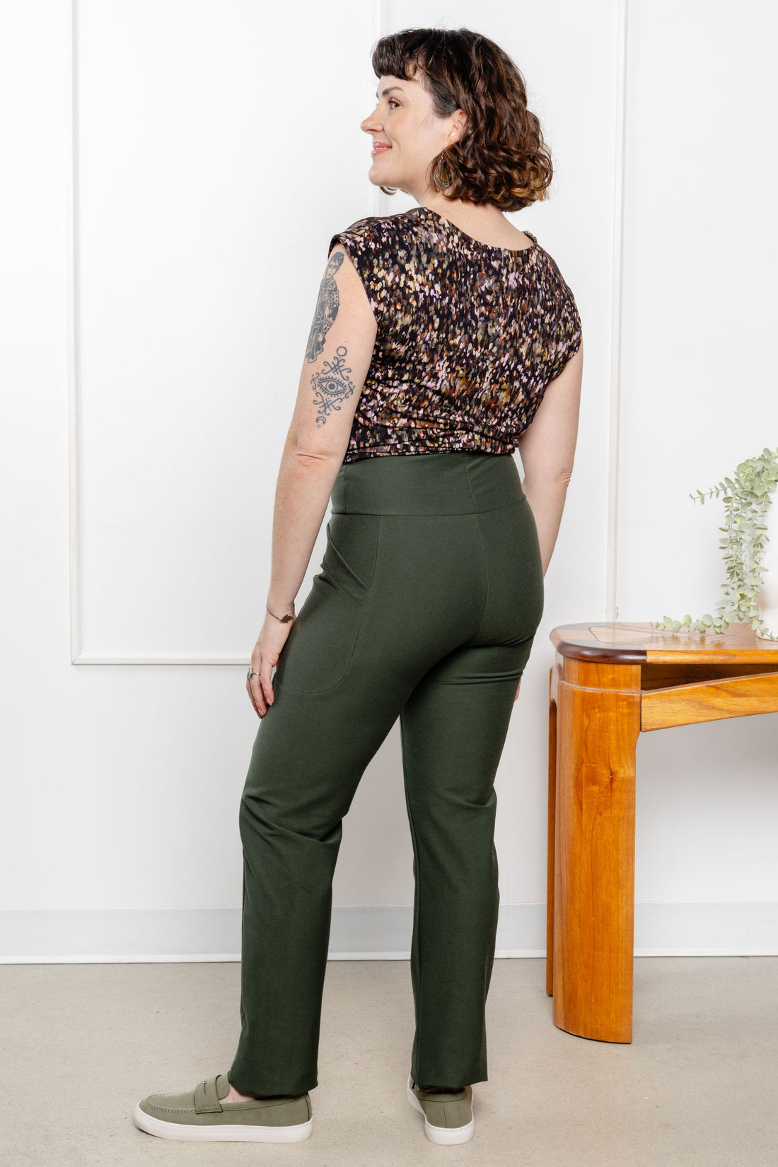 Pantalon effet denim jambe droite - matcha