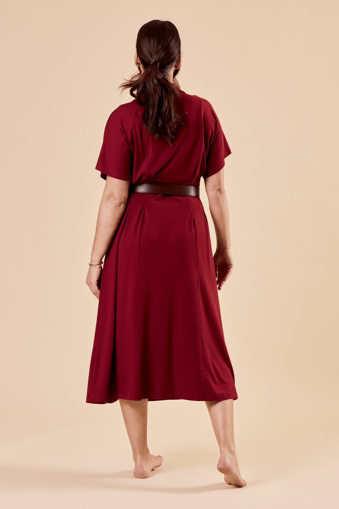 Robe midi à col chemise - carmin