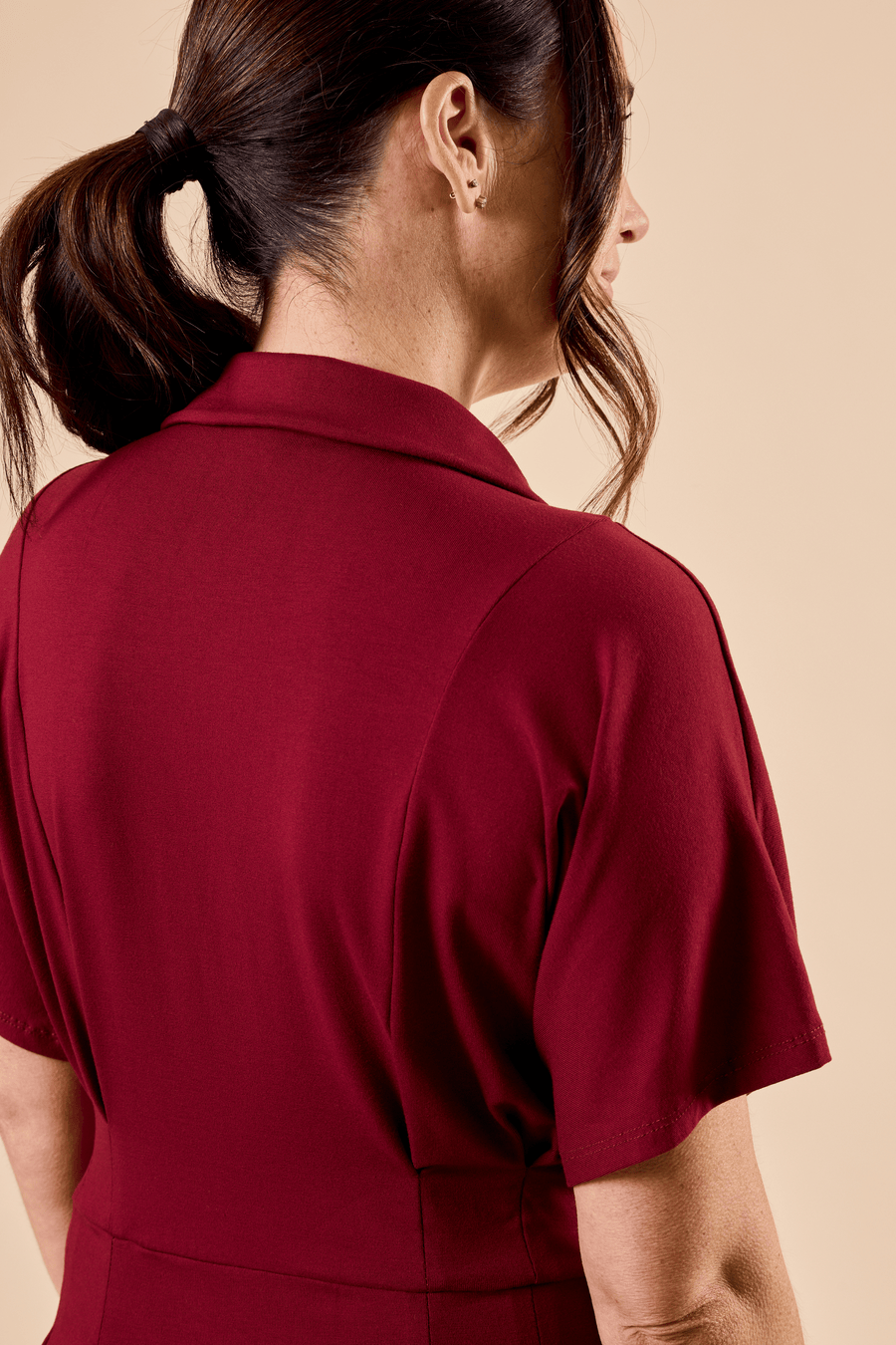 Robe midi à col chemise - carmin