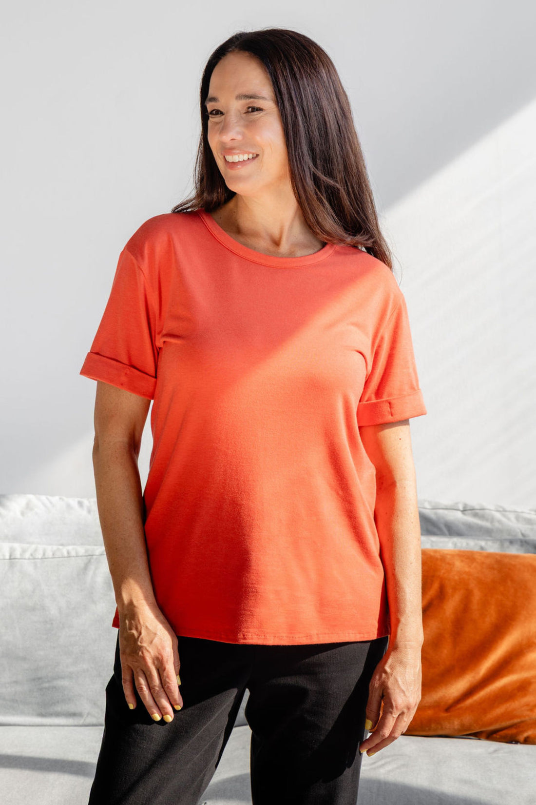 T-shirt à manches revers - corail