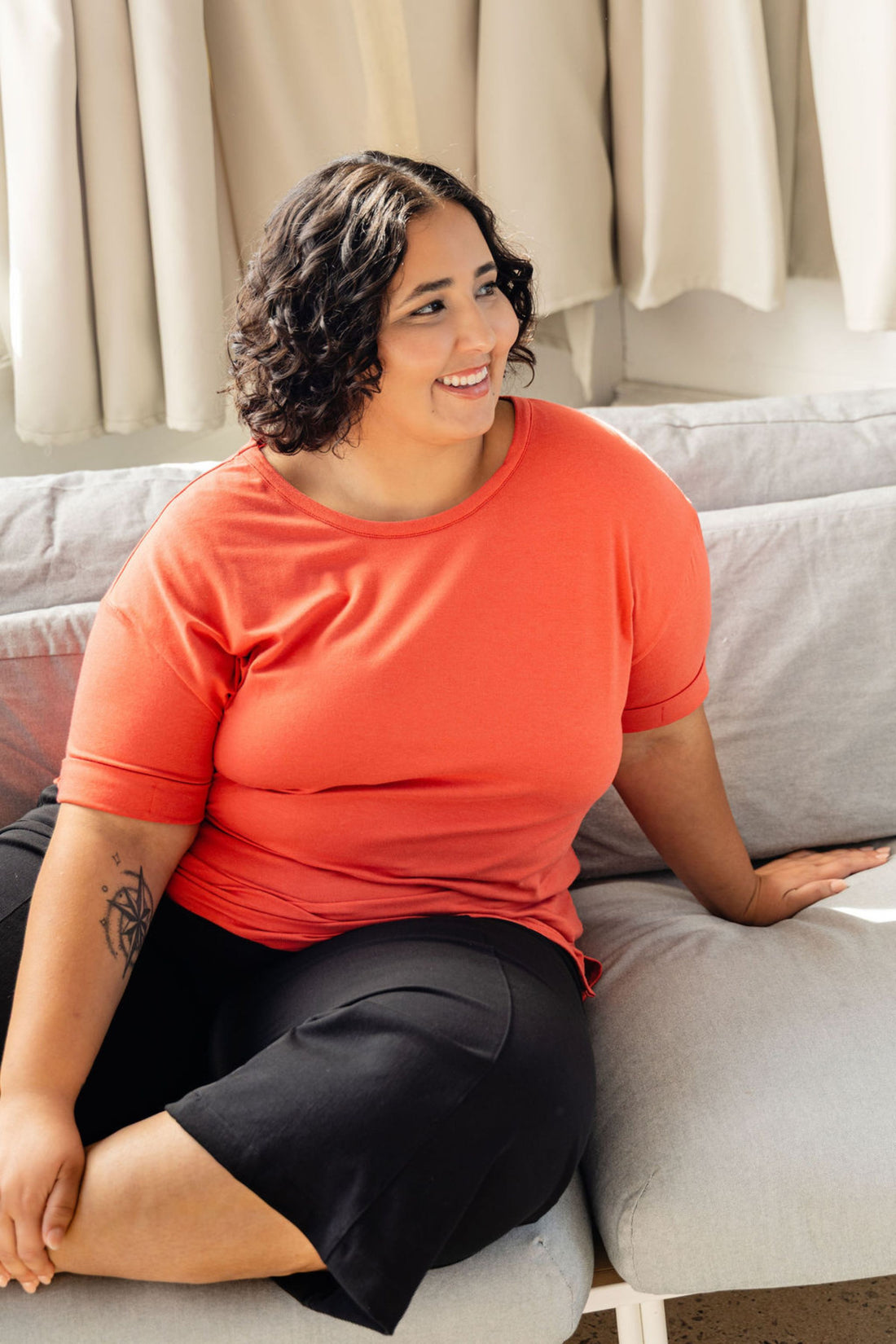 T-shirt à manches revers - corail