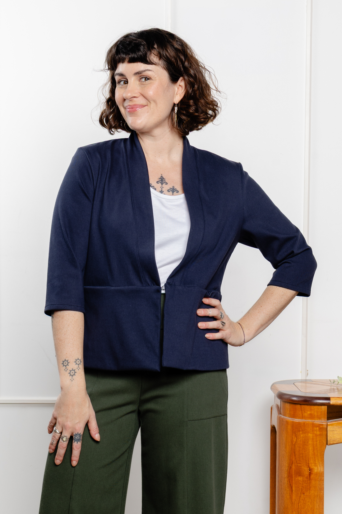 Veston effet denim manches 3/4 - minuit