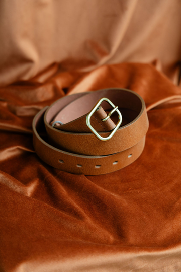 Ceinture en cuir véritable - cognac