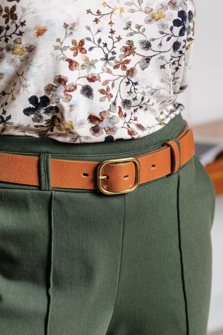 Ceinture en cuir véritable - cognac