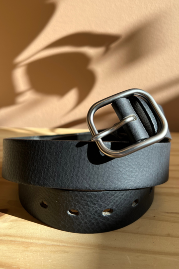 Ceinture en cuir véritable - noir