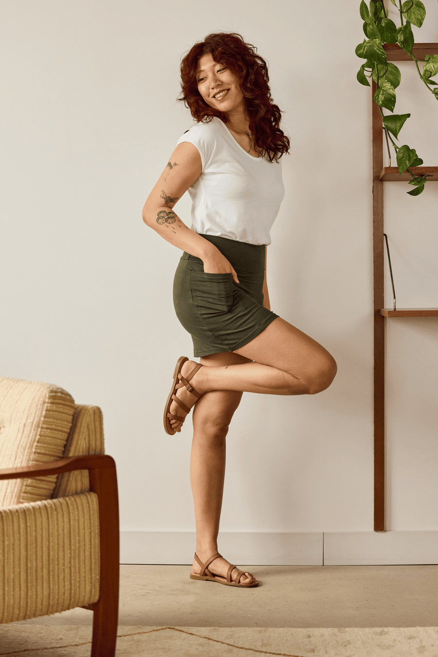 Jupe-short avec poche - romarin