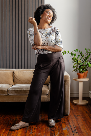 Pantalon large à plis creux - mocha
